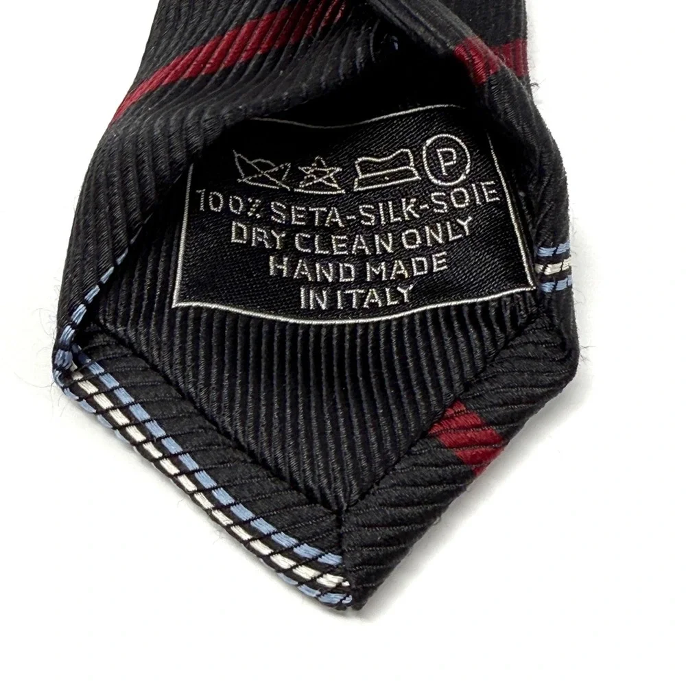 Brioni Black Red White Stripe‎ Silk Necktie 3.5